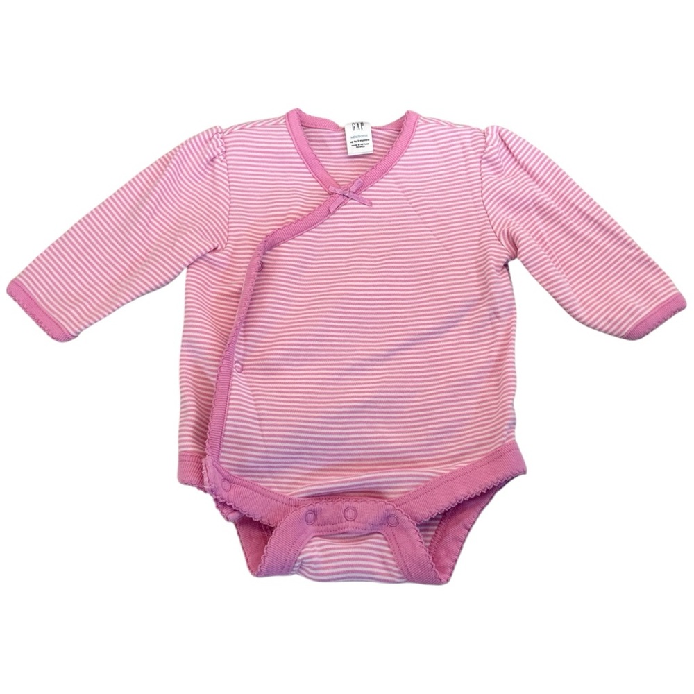 Vintage Y2K 2006 Baby Gap Pink Striped Button Long Sleeve Onesie‎
